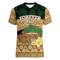 Bula Fiji Kava Bowl Women V-Neck T-Shirt Fijian Tapa Cloth Vintage Vibe LT14 Female Brown - Polynesian Pride