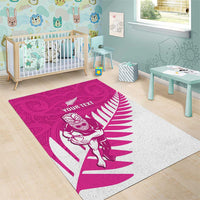 New Zealand Silver Fern Rugby Custom Area Rug Go All Black Maori Pink Version