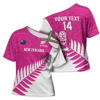 New Zealand Silver Fern Rugby Custom Cross Shoulder Shirt Go All Black Maori Pink Version LT14 - Polynesian Pride