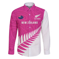 New Zealand Silver Fern Rugby Custom Family Matching Mermaid Dress and Hawaiian Shirt Go All Black Maori Pink Version LT14 Dad's Shirt - Long Sleeve Pink - Polynesian Pride