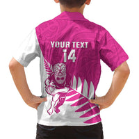 New Zealand Silver Fern Rugby Custom Family Matching Off Shoulder Maxi Dress and Hawaiian Shirt Go All Black Maori Pink Version LT14 - Polynesian Pride