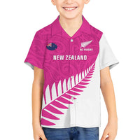 New Zealand Silver Fern Rugby Custom Family Matching Off Shoulder Maxi Dress and Hawaiian Shirt Go All Black Maori Pink Version LT14 Son's Shirt Pink - Polynesian Pride
