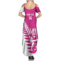 New Zealand Silver Fern Rugby Custom Family Matching Summer Maxi Dress and Hawaiian Shirt Go All Black Maori Pink Version