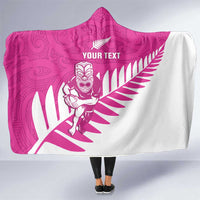 New Zealand Silver Fern Rugby Custom Hooded Blanket Go All Black Maori Pink Version