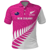 New Zealand Silver Fern Rugby Custom Polo Shirt Go All Black Maori Pink Version