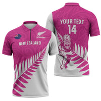 New Zealand Silver Fern Rugby Custom Zipper Polo Shirt Go All Black Maori Pink Version LT14 - Polynesian Pride
