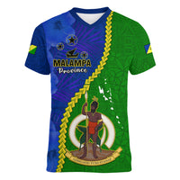 Vanuatu Malampa Province Women V Neck T Shirt Turtle Sand Drawing Unique Tapa Pattern LT14 Female Green - Polynesian Pride