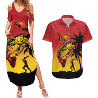 Custom Papua New Guinea Cricket Couples Matching Summer Maxi Dress and Hawaiian Shirt PNG Barramundis - Polynesian Pride