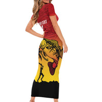 Custom Papua New Guinea Cricket Family Matching Short Sleeve Bodycon Dress and Hawaiian Shirt PNG Barramundis LT14 - Polynesian Pride