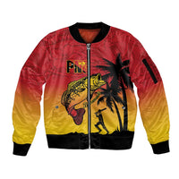 Custom Papua New Guinea Cricket Sleeve Zip Bomber Jacket PNG Barramundis - Polynesian Pride