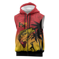 Custom Papua New Guinea Cricket Sleeveless Zip Hoodie PNG Barramundis LT14 Red - Polynesian Pride