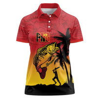 Custom Papua New Guinea Cricket Women Polo Shirt PNG Barramundis LT14 Female Red - Polynesian Pride