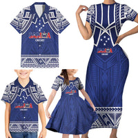 Custom Samoa Cricket Family Matching Short Sleeve Bodycon Dress and Hawaiian Shirt Go Champions Samoan LT14 - Polynesian Pride