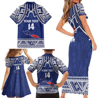 Custom Samoa Cricket Family Matching Short Sleeve Bodycon Dress and Hawaiian Shirt Go Champions Samoan LT14 - Polynesian Pride
