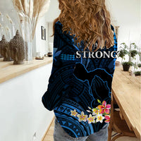 Hawaii Women Casual Shirt Pray For Maui Hawaiian Plumeria Be Strong Blue Verison LT14 - Polynesian Pride