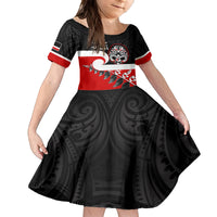 Personalised Te Reo Maori New Zealand Family Matching Off Shoulder Maxi Dress and Hawaiian Shirt Kia Haka Maori Fern With Tino Rangatiratanga LT14 Daughter's Dress Red - Polynesian Pride