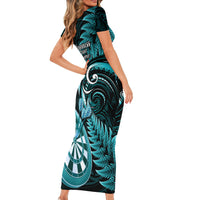 New Zealand Darts Short Sleeve Bodycon Dress Happiness Is A Tight Threesome Maori Turquoise LT14 - Polynesian Pride