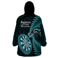 New Zealand Darts Wearable Blanket Hoodie Happiness Is A Tight Threesome Maori Turquoise LT14 - Polynesian Pride