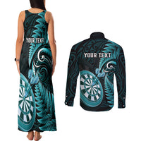 Personalised New Zealand Darts Couples Matching Tank Maxi Dress and Long Sleeve Button Shirts Happiness Is A Tight Threesome Maori Turquoise LT14 - Polynesian Pride