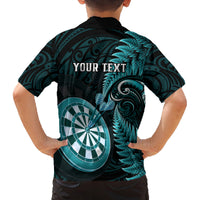 Personalised New Zealand Darts Family Matching Long Sleeve Bodycon Dress and Hawaiian Shirt Happiness Is A Tight Threesome Maori Turquoise LT14 - Polynesian Pride