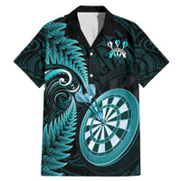 Personalised New Zealand Darts Family Matching Mermaid Dress and Hawaiian Shirt Happiness Is A Tight Threesome Maori Turquoise LT14 Dad's Shirt - Short Sleeve Turquoise - Polynesian Pride