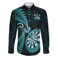Personalised New Zealand Darts Family Matching Off Shoulder Long Sleeve Dress and Hawaiian Shirt Happiness Is A Tight Threesome Maori Turquoise LT14 Dad's Shirt - Long Sleeve Turquoise - Polynesian Pride