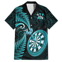 Personalised New Zealand Darts Family Matching Off Shoulder Short Dress and Hawaiian Shirt Happiness Is A Tight Threesome Maori Turquoise LT14 Dad's Shirt - Short Sleeve Turquoise - Polynesian Pride