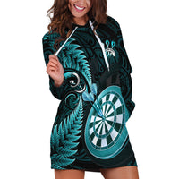 Personalised New Zealand Darts Hoodie Dress Happiness Is A Tight Threesome Maori Turquoise LT14 Turquoise - Polynesian Pride