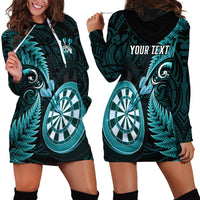 Personalised New Zealand Darts Hoodie Dress Happiness Is A Tight Threesome Maori Turquoise LT14 - Polynesian Pride