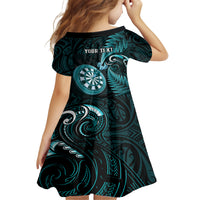 Personalised New Zealand Darts Kid Short Sleeve Dress Happiness Is A Tight Threesome Maori Turquoise LT14 - Polynesian Pride