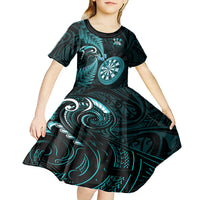 Personalised New Zealand Darts Kid Short Sleeve Dress Happiness Is A Tight Threesome Maori Turquoise LT14 - Polynesian Pride