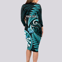 Personalised New Zealand Darts Long Sleeve Bodycon Dress Happiness Is A Tight Threesome Maori Turquoise LT14 - Polynesian Pride