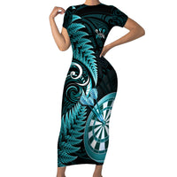 Personalised New Zealand Darts Short Sleeve Bodycon Dress Happiness Is A Tight Threesome Maori Turquoise LT14 Long Dress Turquoise - Polynesian Pride