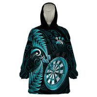Personalised New Zealand Darts Wearable Blanket Hoodie Happiness Is A Tight Threesome Maori Turquoise LT14 One Size Turquoise - Polynesian Pride