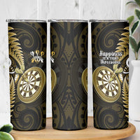 New Zealand Darts Skinny Tumbler Happiness Is A Tight Threesome Maori Gold LT14 - Polynesian Pride