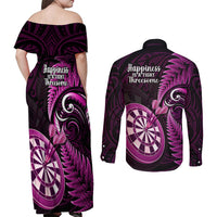 New Zealand Darts Couples Matching Off Shoulder Maxi Dress and Long Sleeve Button Shirts Happiness Is A Tight Threesome Maori Pink LT14 - Polynesian Pride
