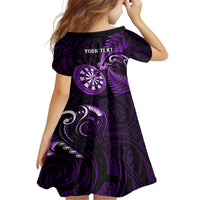 Personalised New Zealand Darts Family Matching Off Shoulder Short Dress and Hawaiian Shirt Happiness Is A Tight Threesome Maori Purple LT14 - Polynesian Pride