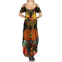 Papua New Guinea Central Province Summer Maxi Dress Papua Niugini Coat Of Arms With Flag Style LT14 - Polynesian Pride
