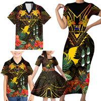 Papua New Guinea Manus Province Family Matching Short Sleeve Bodycon Dress and Hawaiian Shirt Papua Niugini Coat Of Arms With Flag Style LT14 - Polynesian Pride