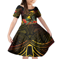 Papua New Guinea Manus Province Kid Short Sleeve Dress Papua Niugini Coat Of Arms With Flag Style LT14 KID Black - Polynesian Pride