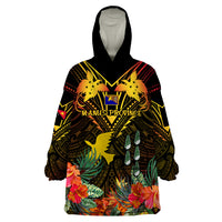 Papua New Guinea Manus Province Wearable Blanket Hoodie Papua Niugini Coat Of Arms With Flag Style LT14 One Size Black - Polynesian Pride