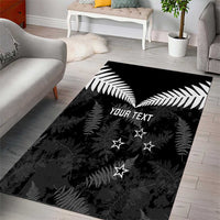 Custom New Zealand Silver Fern Football Area Rug Go Aotearoa Grunge Black - Polynesian Pride