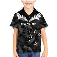 Custom New Zealand Silver Fern Football Family Matching Mermaid Dress and Hawaiian Shirt Go Aotearoa Grunge Black LT14 Son's Shirt Black - Polynesian Pride