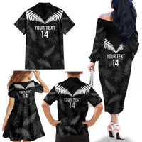 Custom New Zealand Silver Fern Football Family Matching Off The Shoulder Long Sleeve Dress and Hawaiian Shirt Go Aotearoa Grunge Black LT14 - Polynesian Pride