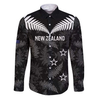 Custom New Zealand Silver Fern Football Family Matching Puletasi and Hawaiian Shirt Go Aotearoa Grunge Black LT14 Dad's Shirt - Long Sleeve Black - Polynesian Pride