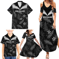Custom New Zealand Silver Fern Football Family Matching Summer Maxi Dress and Hawaiian Shirt Go Aotearoa Grunge Black LT14 - Polynesian Pride