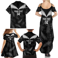 Custom New Zealand Silver Fern Football Family Matching Summer Maxi Dress and Hawaiian Shirt Go Aotearoa Grunge Black LT14 - Polynesian Pride