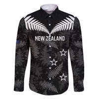 Custom New Zealand Silver Fern Football Family Matching Summer Maxi Dress and Hawaiian Shirt Go Aotearoa Grunge Black LT14 Dad's Shirt - Long Sleeve Black - Polynesian Pride