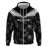 Custom New Zealand Silver Fern Football Hoodie Go Aotearoa Grunge Black LT14 Zip Hoodie Black - Polynesian Pride