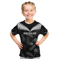 Custom New Zealand Silver Fern Football Kid T Shirt Go Aotearoa Grunge Black LT14 Black - Polynesian Pride